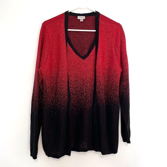 Avenue Tops - AVENUE Plus Size Red Metallic Black Ombre Twin Set Twinset Top Cardigan Sweater